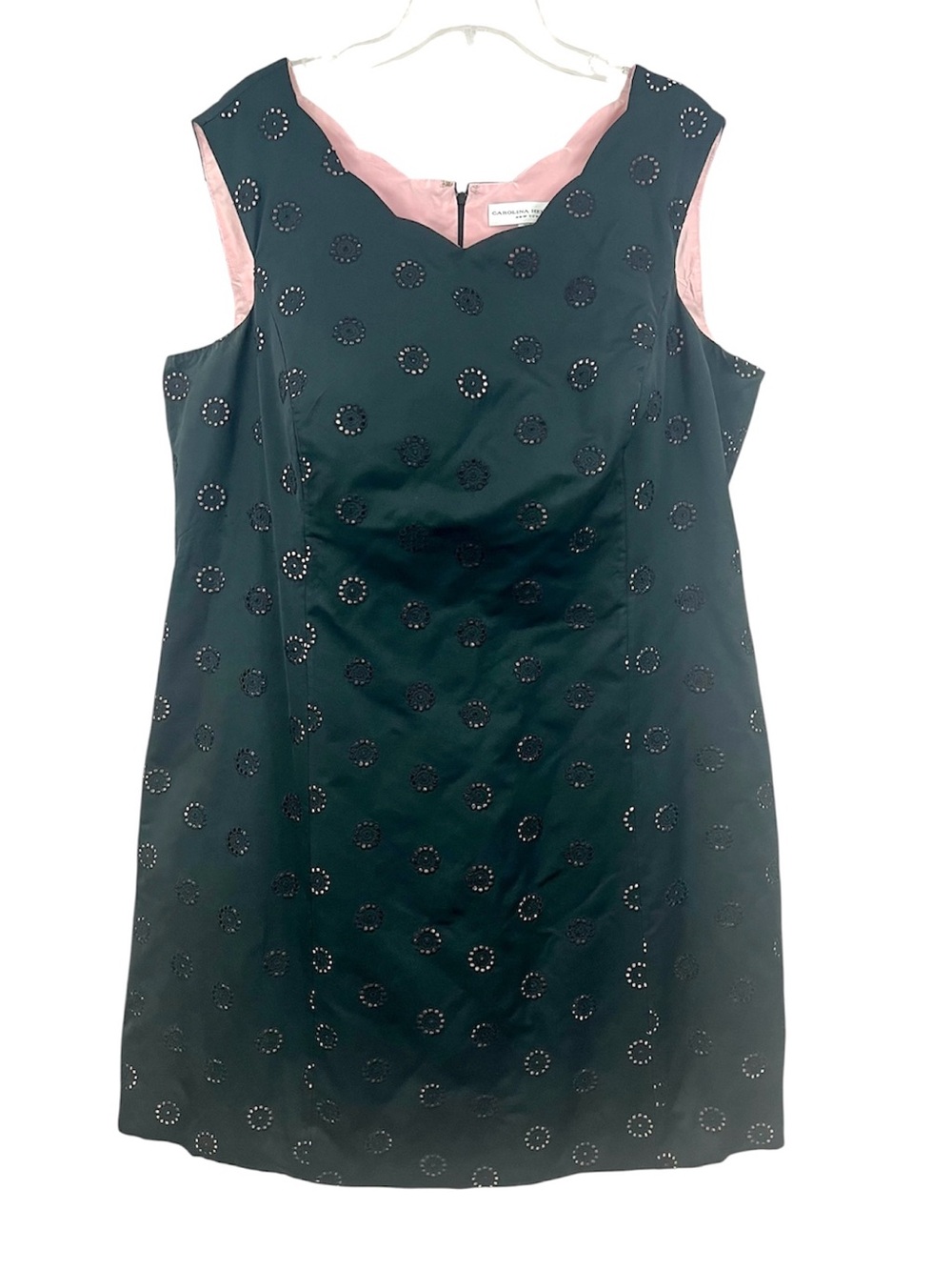 Carolina Herrera Black Pink Eyelet Lace Sleevess Formal Sheath Cocktail Dress
